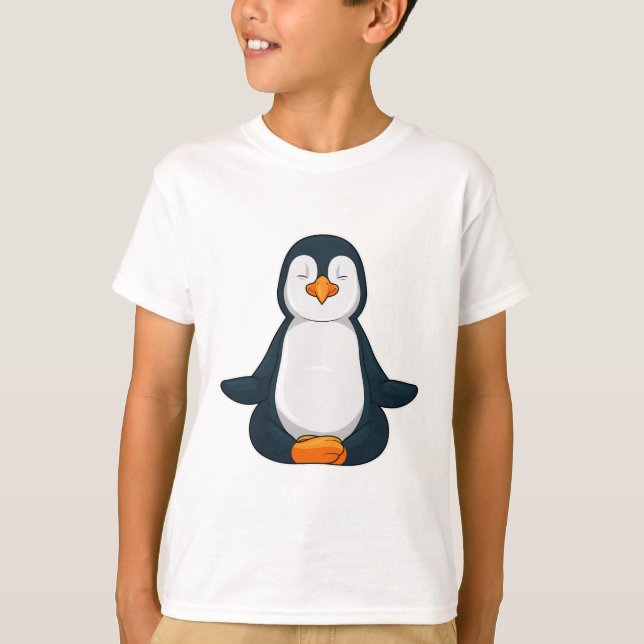 Penguin at Yoga Fitness in Sitting T-Shirt (Front)