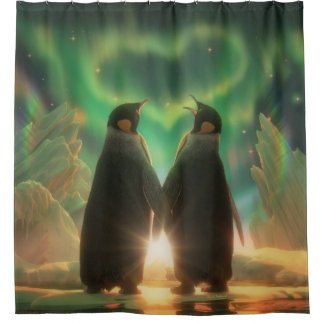 Penguin Aurora Shower Curtain