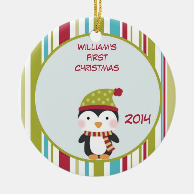 Penguin Baby 1st Christmas Customisable Ornament (Front)