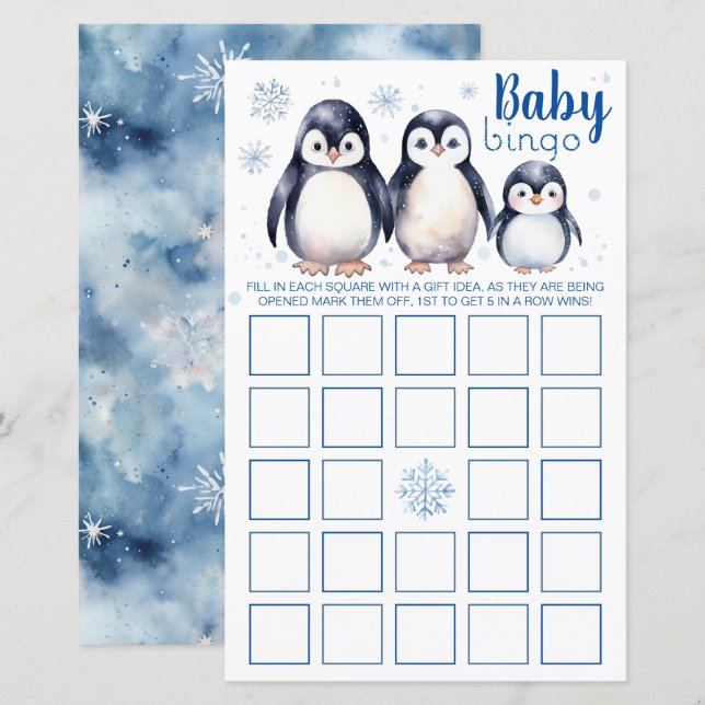 Penguin Baby Bingo Game – Winter Theme (Front/Back)