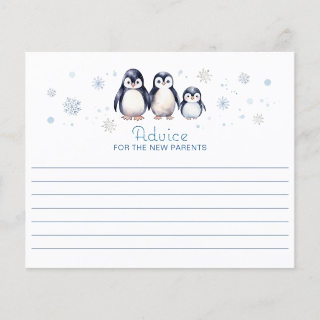 Penguin Baby Shower Advice Cards – Winter (Front)