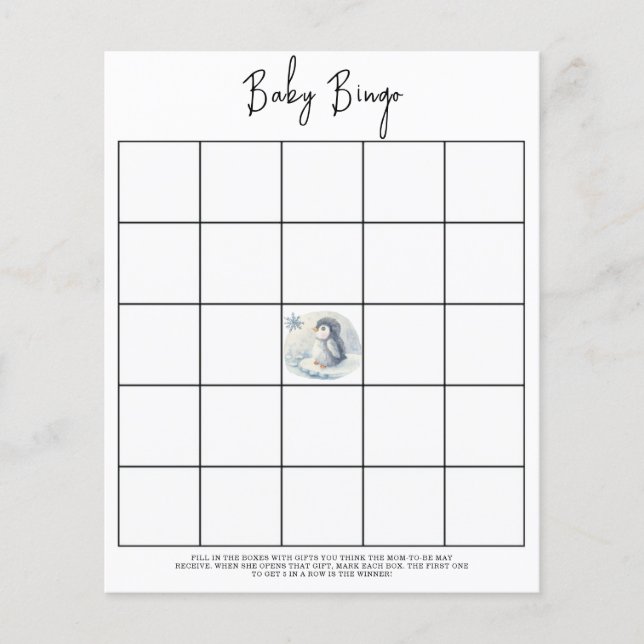 Penguin - Baby shower bingo game (Front)