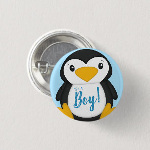 Penguin Baby Shower Blue 3 Cm Round Badge