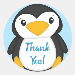 Penguin Baby Shower Blue Classic Round Sticker