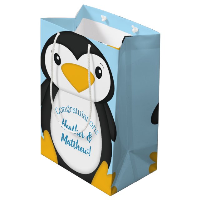 Penguin Baby Shower Blue Medium Gift Bag (Back Angled)