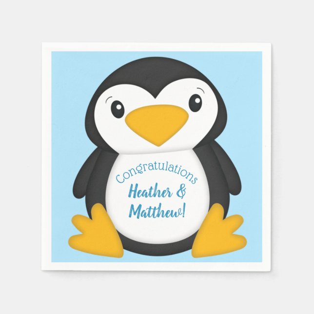 Penguin Baby Shower Blue Napkin (Front)