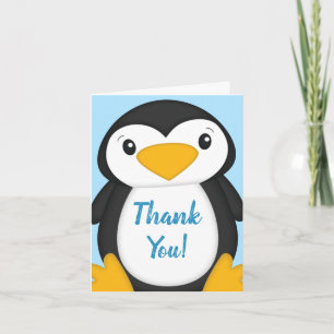 Penguin Baby Shower Blue Thank You Card