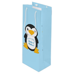 Penguin Baby Shower Blue Wine Gift Bag
