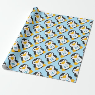 Penguin Baby Shower Blue Wrapping Paper