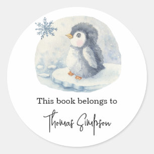 Penguin - baby shower bookplate classic round sticker