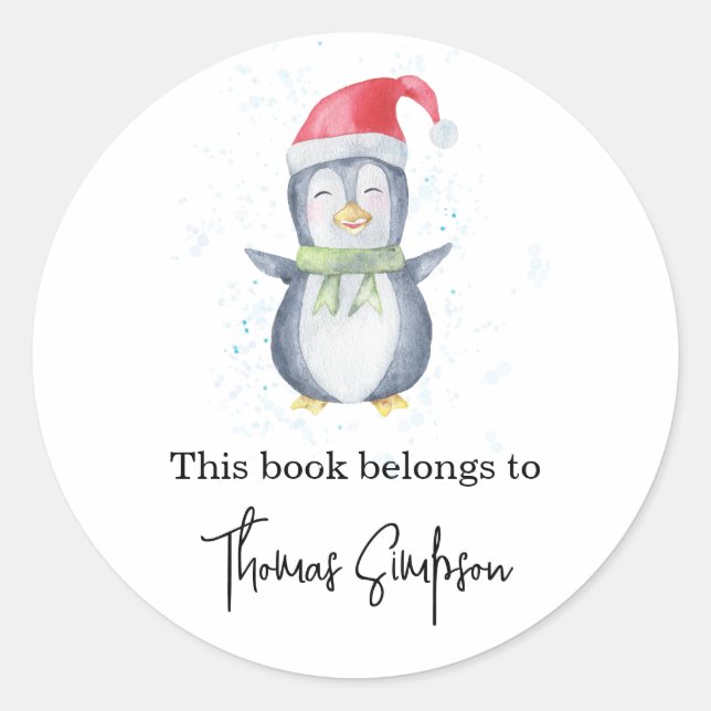 Penguin - baby shower bookplate classic round sticker (Front)