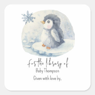 Penguin - baby shower bookplate square sticker