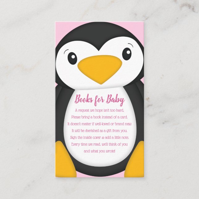 Penguin Baby Shower Books for baby Enclosure Card (Front)