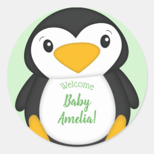 Penguin Baby Shower Classic Round Sticker