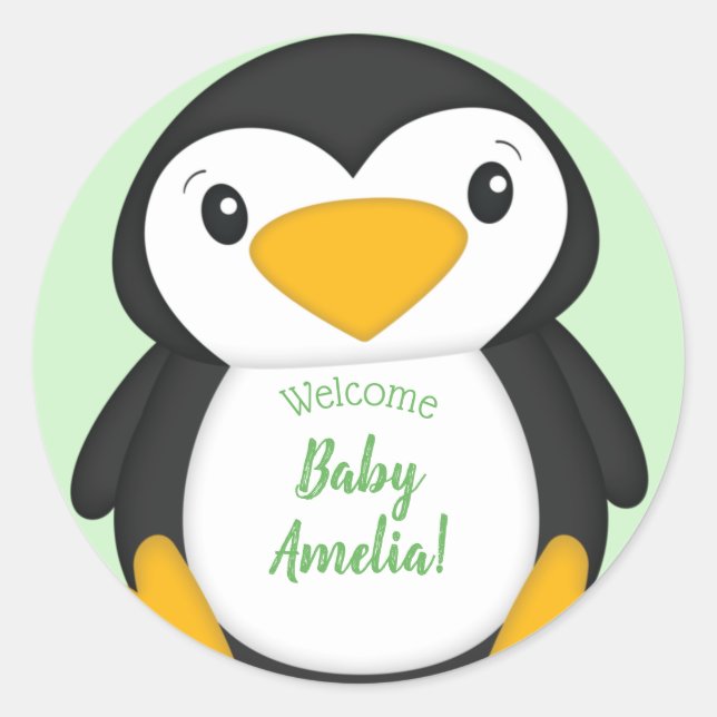 Penguin Baby Shower Classic Round Sticker (Front)