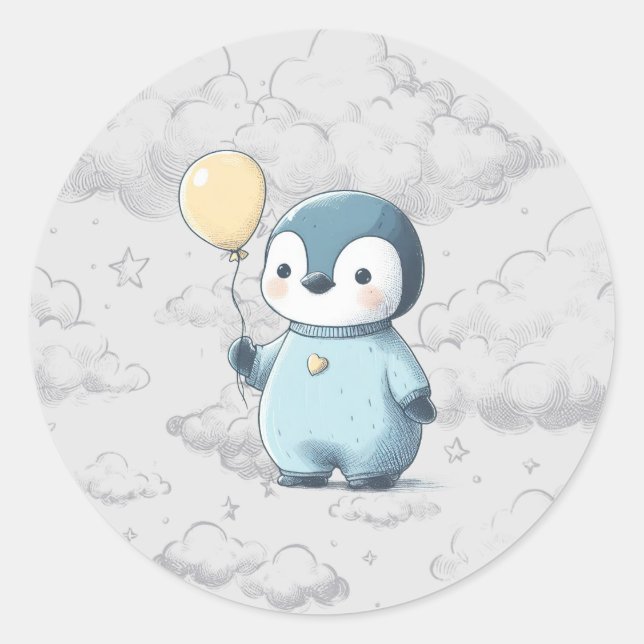 Penguin Baby Shower Classic Round Sticker (Front)