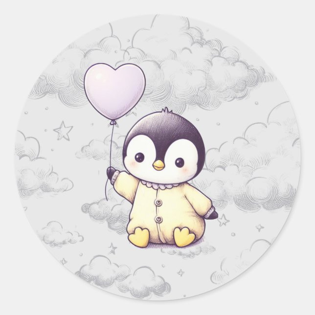 Penguin Baby Shower Classic Round Sticker (Front)