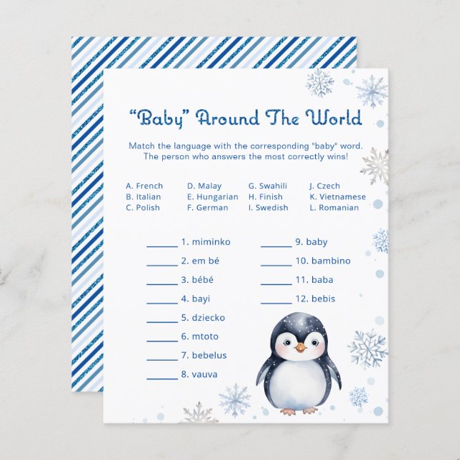 Penguin Baby Shower Game – Baby Around World (Front/Back)