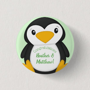 Penguin Baby Shower Green 3 Cm Round Badge