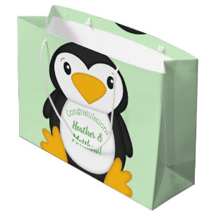 Penguin Baby Shower Green Large Gift Bag