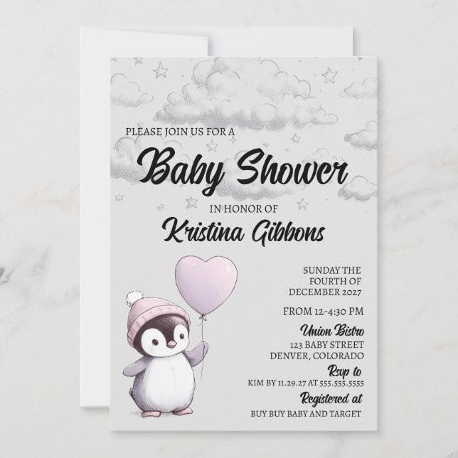 Penguin Baby Shower Invitation (Front)