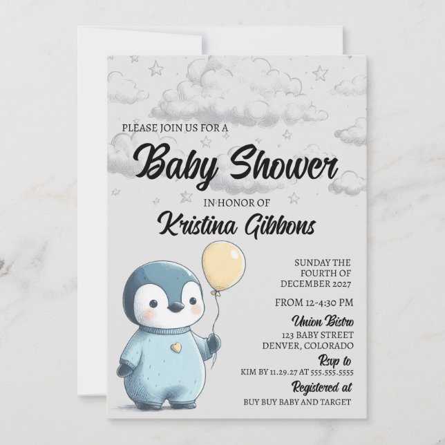 Penguin Baby Shower Invitation (Front)