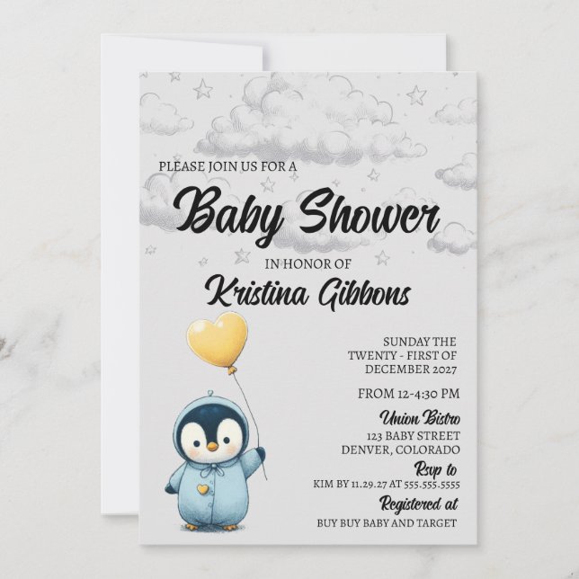 Penguin Baby Shower Invitation (Front)
