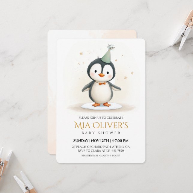 Penguin Baby Shower Invitation (Front/Back In Situ)