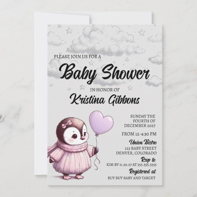 Penguin Baby Shower Invitation (Front)