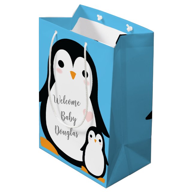 Penguin Baby Shower Medium Gift Bag (Back Angled)