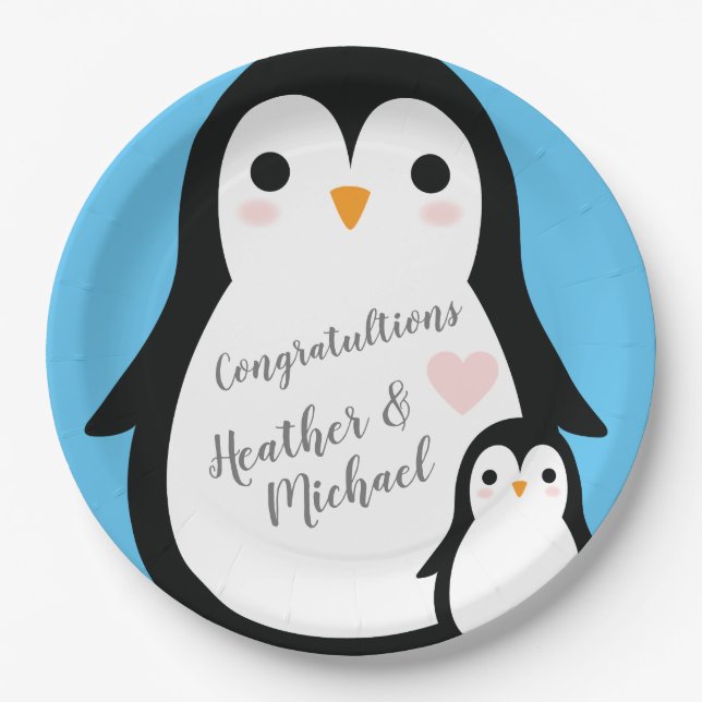 Penguin Baby Shower Paper Plate (Front)
