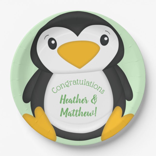Penguin Baby Shower Paper Plate (Front)