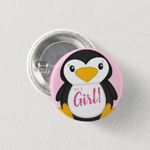 Penguin Baby Shower Pink 3 Cm Round Badge