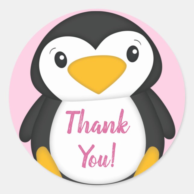 Penguin Baby Shower Pink Classic Round Sticker (Front)