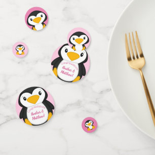 Penguin Baby Shower Pink Confetti