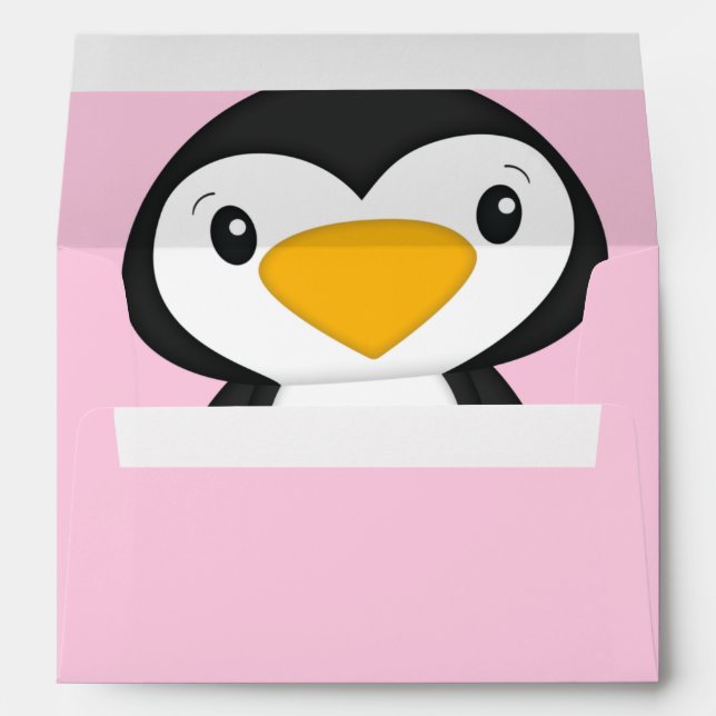Penguin Baby Shower Pink Girl Envelope (Back (Bottom))