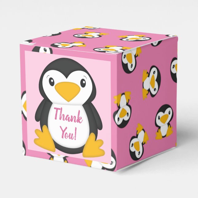 Penguin Baby Shower Pink Girl Favour Box (Front Side)