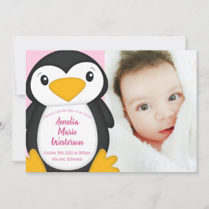 Penguin Baby Shower Pink Girl Invitation