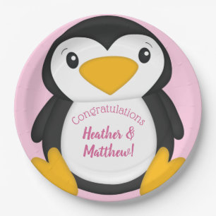 Penguin Baby Shower Pink Paper Plate