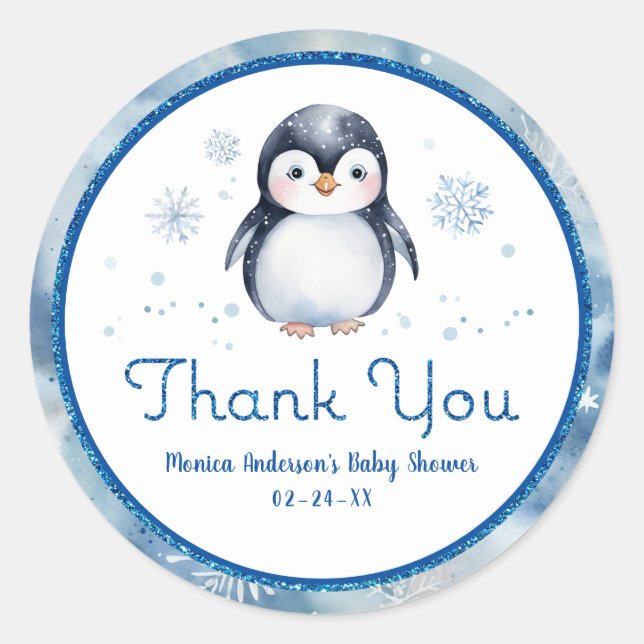 Penguin Baby Shower Thank You Sticker (Front)