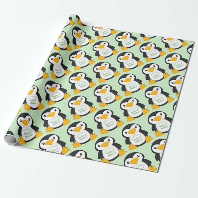 Penguin Baby Shower Wrapping Paper (Unrolled)