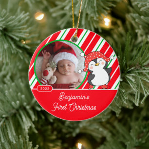 Penguin Baby's First Christmas Photo Ceramic Tree Decoration