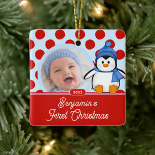 Penguin Baby's First Christmas Photo Ornament