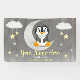 Penguin Backdrop Moon Stars Yellow Name Banner