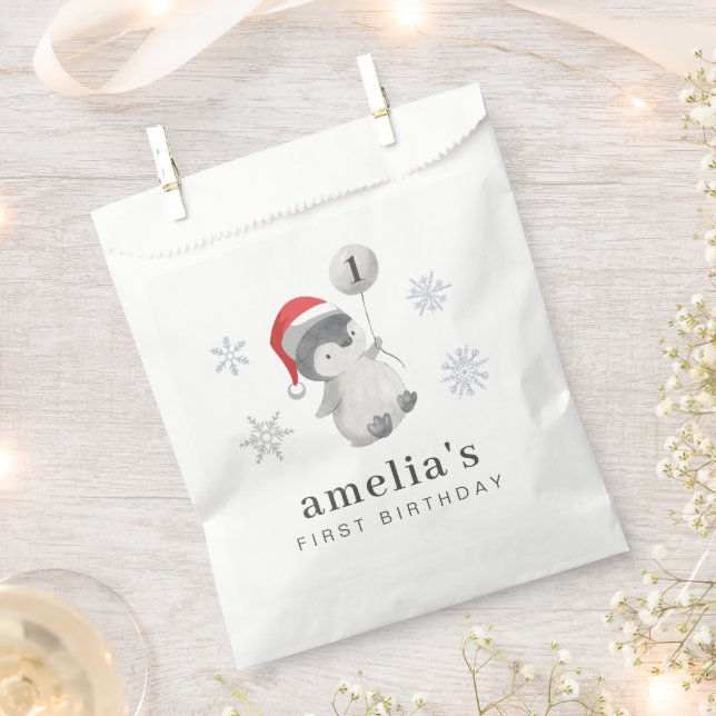 Penguin Balloon 1st Birthday Favour Bags (Clipped)