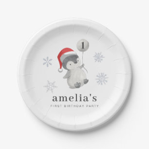 Penguin Balloon 1st Birthday Paper Plate