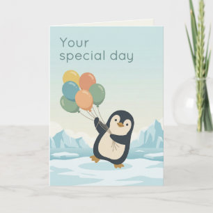 Penguin Balloon Birthday   Personalised Birthday Card