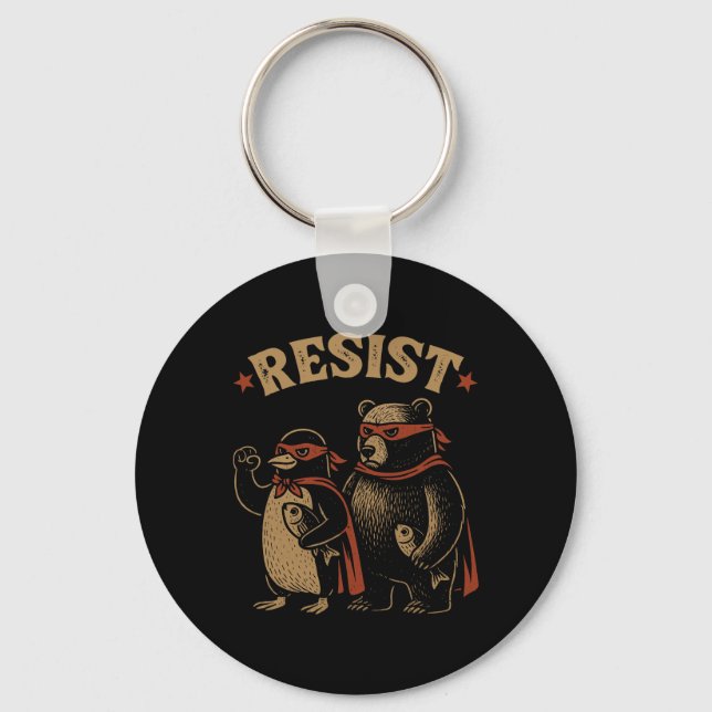 Penguin Bear Flippers Up Resist Funny Penguins Aga Key Ring (Front)