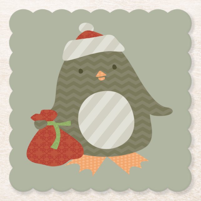 PENGUIN BEARING GIFTS PAPER COASTER (Front)