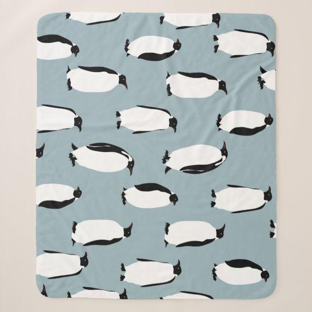 Penguin Bird Animal Cute Pattern Sherpa Blanket (Front)